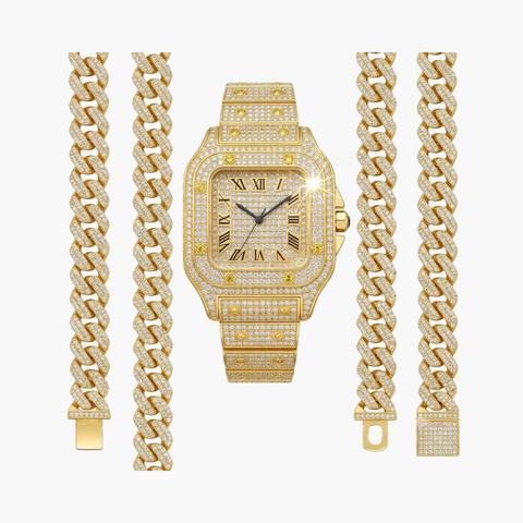 Luxury Gold Watch Necklace And Bracelet Set