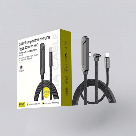 240W SuperCharge 360° Rotating Invisible Stand Detachable 2-in-1 Charging Cable