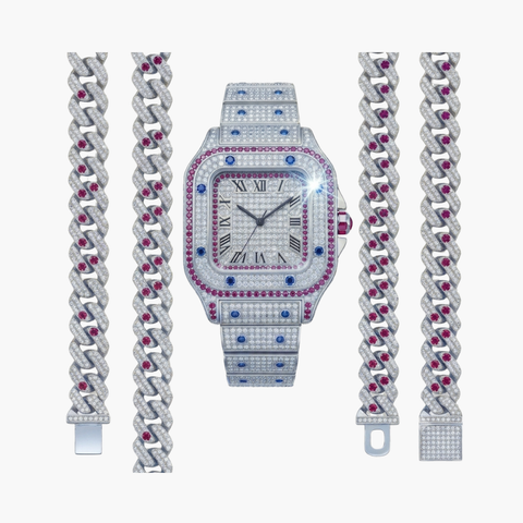 Luxury Gold Watch Necklace And Bracelet Set