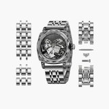 Skeleton Automatic Watch Stainless Steel Strap, Elegant Timepiece for Men, Luxury Watch